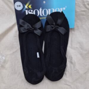 NEW Isotoner Women's Terry Ballerina Slipper with Bow Comfort black small 5-6